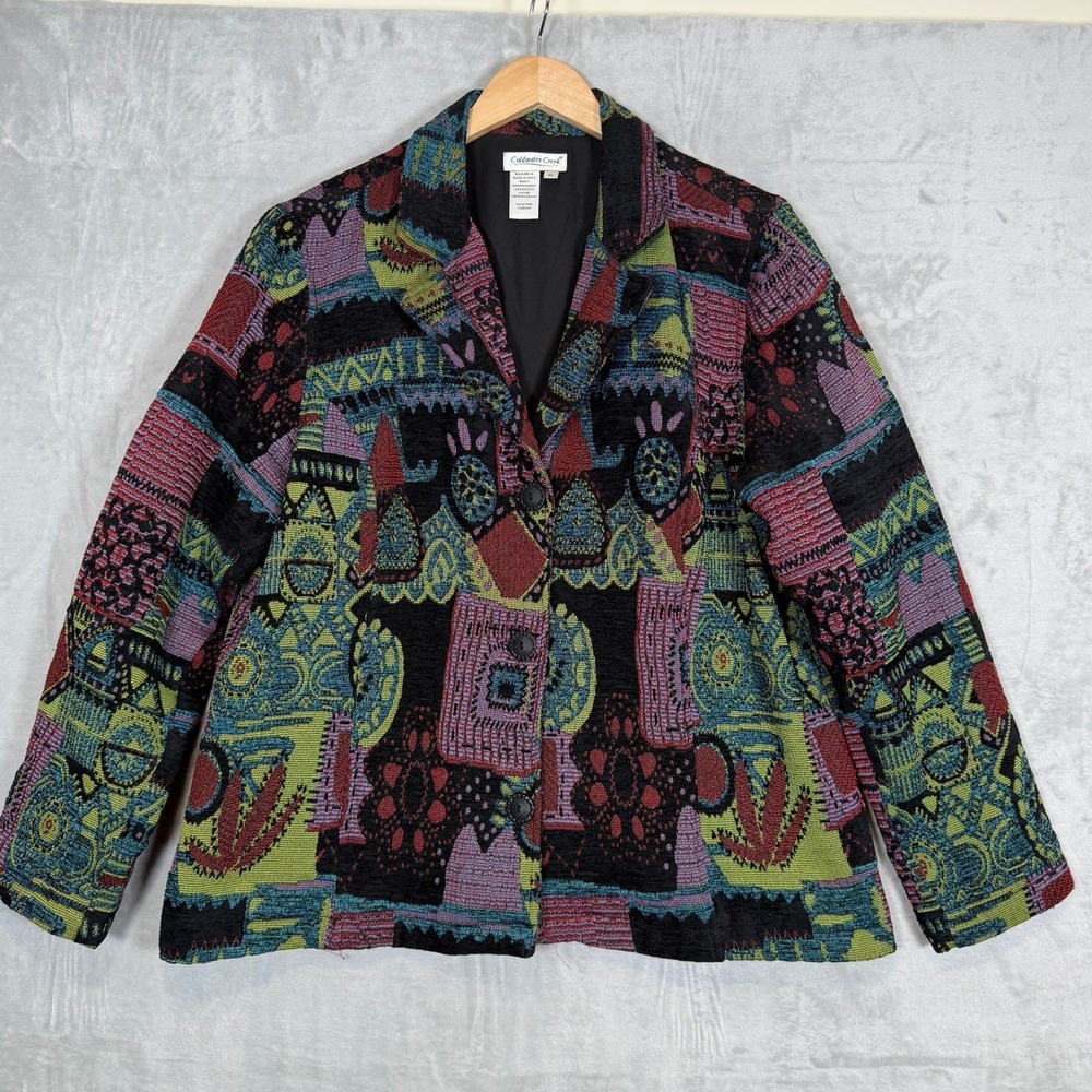 Coldwater Creek Tapestry Blazer XL Multicolor Abstract Art To Wear Boho